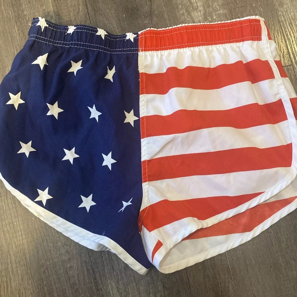 USA Swim Trunks Mens Red White And Blue  Amphibious Gear Fast Volley Shorts